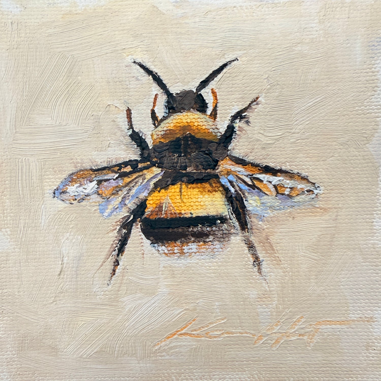 Oil Painting of Original Bee Art Symbolizing Hardwork, Thinking of Others and Service. Tiny Christian Art Print.