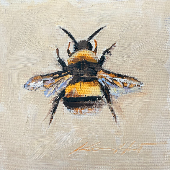 Oil Painting of Original Bee Art Symbolizing Hardwork, Thinking of Others and Service. Tiny Christian Art Print.
