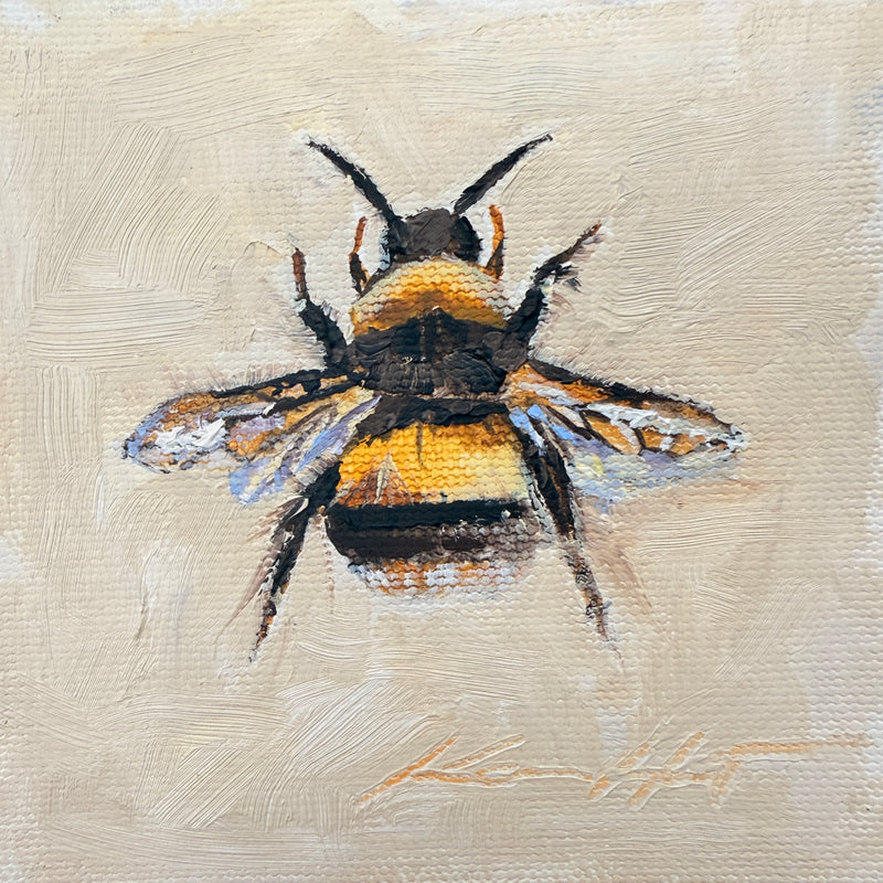 Oil Painting of Original Bee Art Symbolizing Hardwork, Thinking of Others and Service. Tiny Christian Art Print.